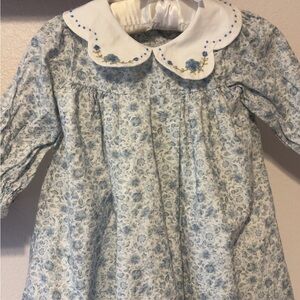 Sophie and Lucas 18m Blue Floral Long Sleeve Baby Dress with Peter Pan Collar